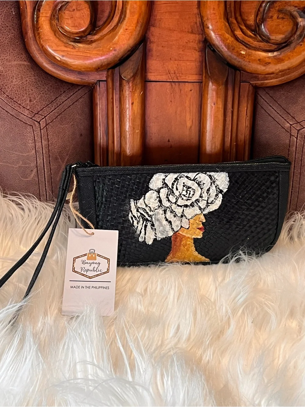 Hand-Painted  Woven Clutch with Floral Head made Philippine wrestle or clutch